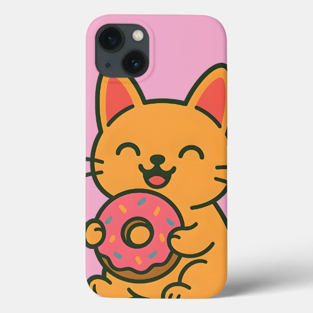 Cute Cat Eating Doughnut – Funny Kawai Phone Cases (Back)