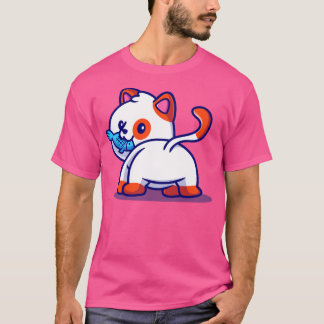 Cute Cat Eating Fish Cartoon1 T-Shirt