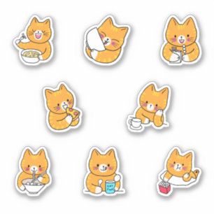 Cute cat eating  kawaii customs stickers