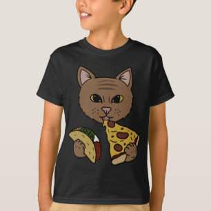 Cute Cat Eating Pizza and Tacos T-Shirt