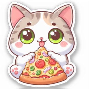 Cute Cat Eating Pizza Custom-Cut Vinyl Stickers