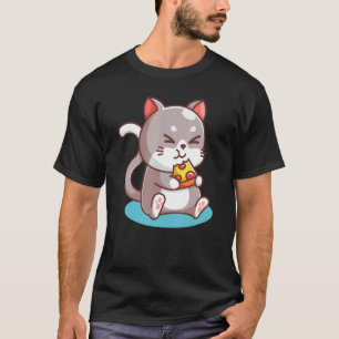 Cute Cat Eating Pizza Foodie Kids Women T-Shirt