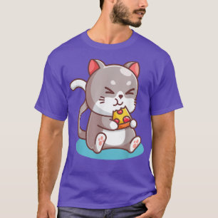 Cute Cat Eating Pizza Funny Foodie Tee Kids Women