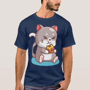 Cute Cat Eating Pizza T-Shirt Funny Foodie Tee Kid