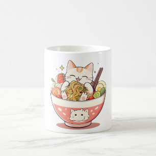 Cute Cat Eating Ramen Bowl Kawaii Design Coffee Mug