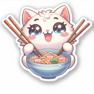 Cute Cat Eating Ramen Custom-Cut Vinyl Stickers
