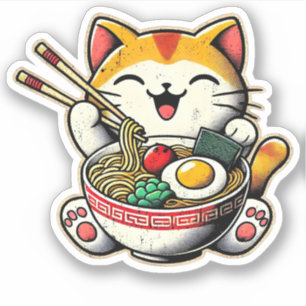 Cute Cat Eating Ramen Custom-Cut Vinyl Stickers