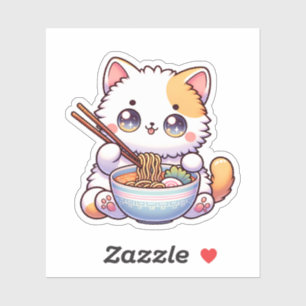 Cute Cat Eating Ramen Custom-Cut Vinyl Stickers