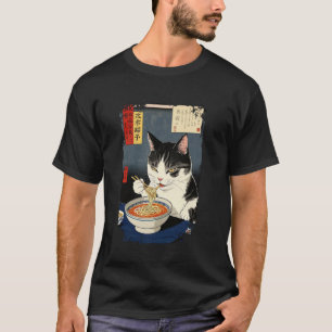 Cute Cat Eating Ramen Noodles Vintage Retro Japane T-Shirt