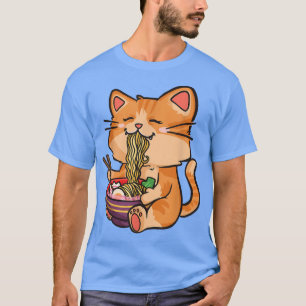 Cute Cat Eating Ramen - Otaku Manga Kawaii Cat Ani T-Shirt