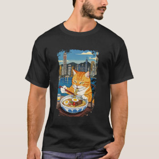 Cute Cat Eating Ramen Retro Japanese Art Hong Kong T-Shirt