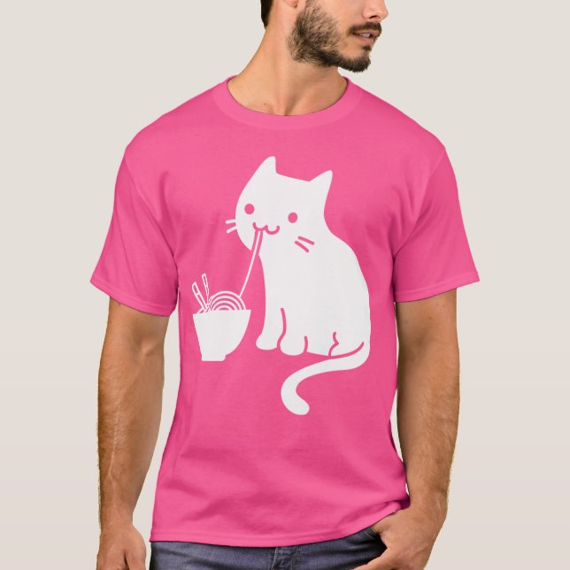 Cute Cat Eating Ramen T-Shirt (Front)