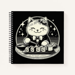 Cute Cat Eating Sushi Japanese Kawaii Notebook