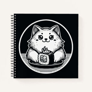Cute Cat Eating Sushi Japanese Kawaii Notebook