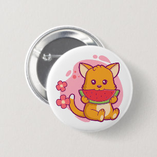Cute Cat Eating Watermelon   Kawaii 6 Cm Round Badge