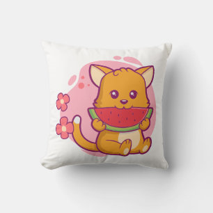 Cute Cat Eating Watermelon Kawaii Cushion