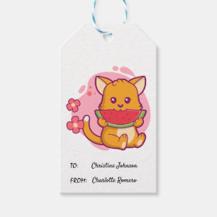 Cute Cat Eating Watermelon Kawaii Gift Tags