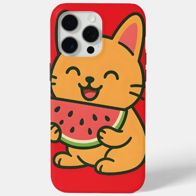 Cute Cat Eating Watermelon – Kawaii iPhone 15 Pro  Case-Mate iPhone Case (Back)