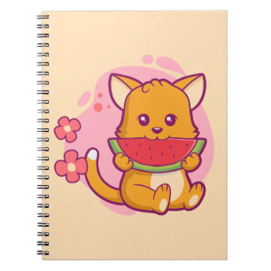 Cute Cat Eating Watermelon Kawaii Notebook