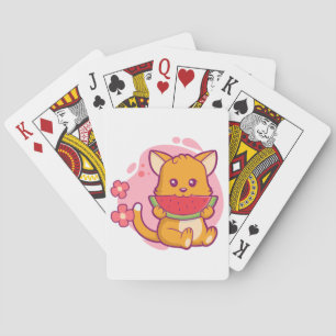 Cute Cat Eating Watermelon Kawaii Playing Cards
