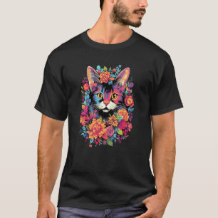 Cute Cat Encircled by Flowers Graphic for Cat Gard T-Shirt