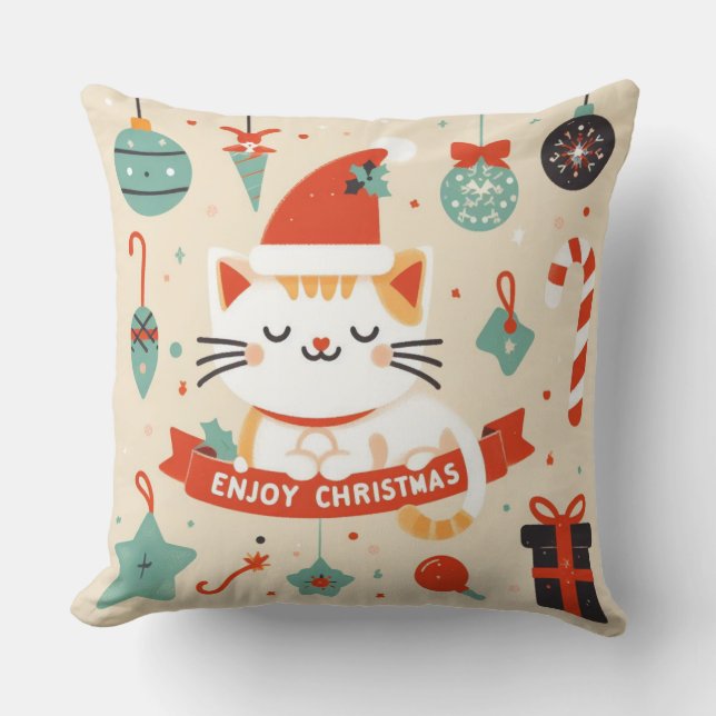 Cute Cat Enjoy Christmas season  Cushion (Front)