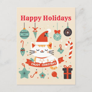 Cute Cat Enjoy Christmas season  Postcard