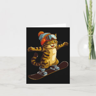 Cute Cat Enjoying Snowboarding Fun  Card