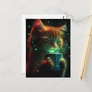 Cute Cat Enjoys Some Coffee Postcard