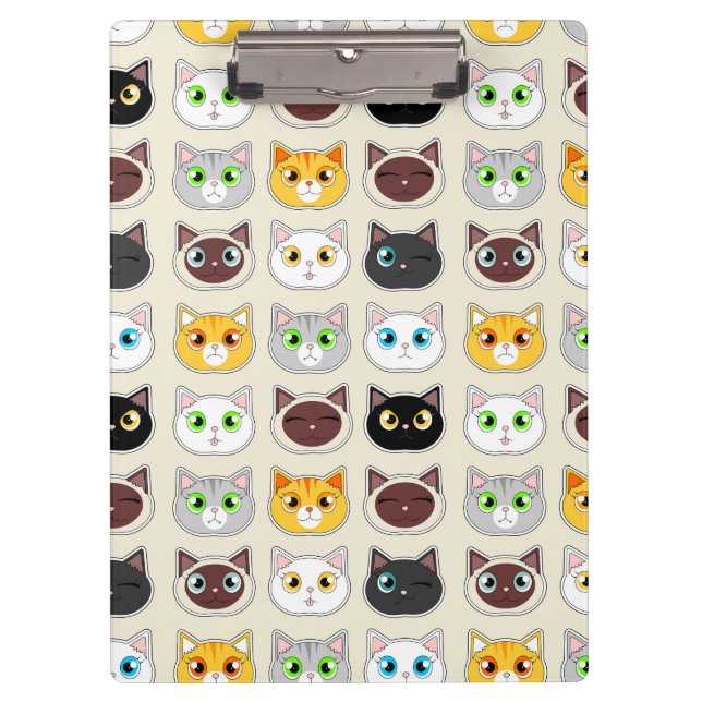Cute Cat Expressions Pattern Clipboard (Front)