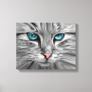 Cute Cat Eyes Face Water Colour Oil Painting Art Canvas Print