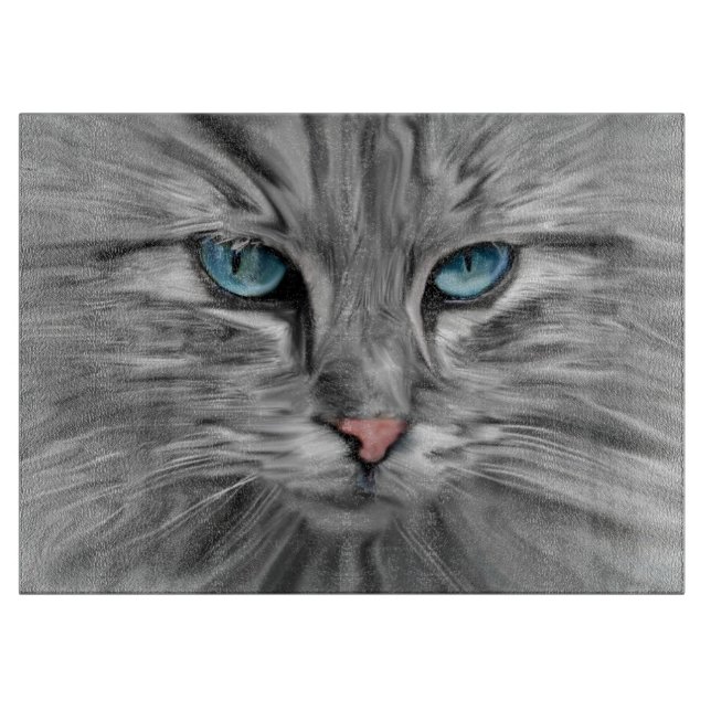 Cute Cat Eyes Face Water Colour Oil Painting Art Cutting Board (Front)