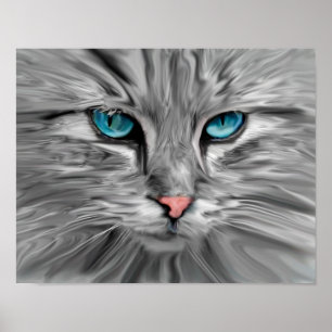 Cute Cat Eyes Face Water Colour Oil Painting Art Poster