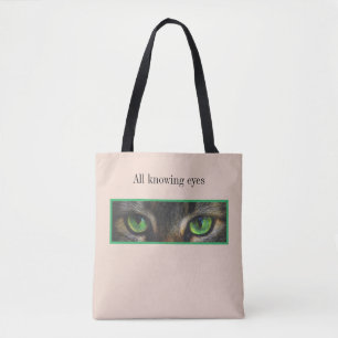 Cute cat eyes on beige tote bag