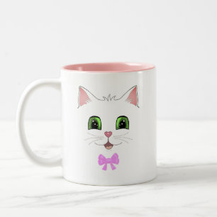 Cute cat face & calligraphy Two-Tone coffee Two-Tone Coffee Mug