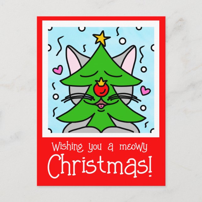 Cute Cat Face Christmas Tree Holiday Postcard (Front)