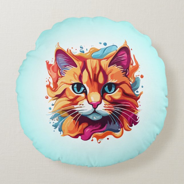 Cute Cat Face Digital Art Design-86002 Round Cushion (Front)