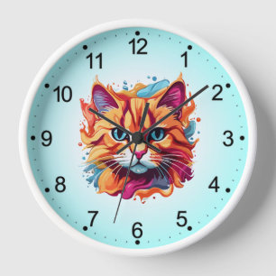 Cute Cat Face Digital Art Design-87002 Clock