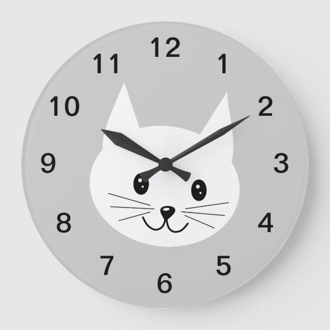 Cute Cat Face. Large Clock (Front)