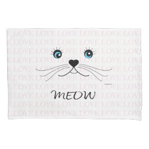Cute Cat Face, MEOW, Love, Pink Pillowcase