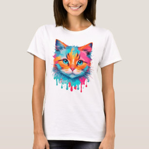 Cute Cat Face Multicolored Design  T-Shirt