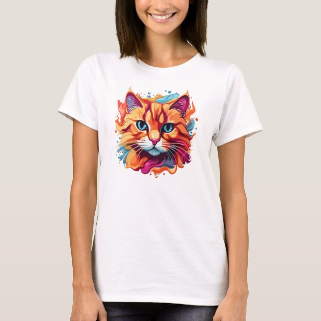 Cute Cat Face Multicolored Design  T-Shirt (Front)