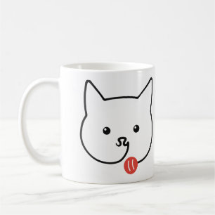 Cute Cat Face One Line Art with Red Yarn Ball Coffee Mug
