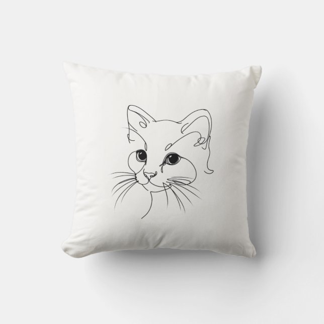 Cute Cat Face One-Line Minimalist Art Cushion (Front)