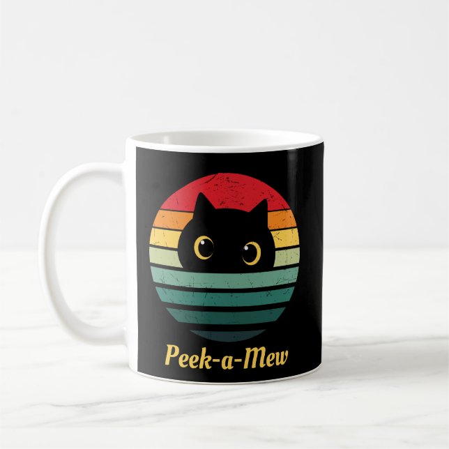 Cute Cat Face Peek a Mew Coffee Mug (Left)