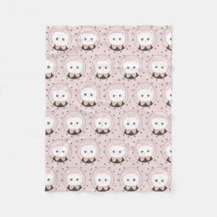 Cute Cat Face Pink Dotty Pattern Fleece Blanket