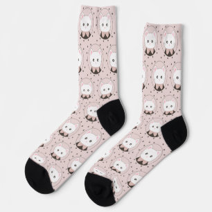 Cute Cat Face Pink Dotty Pattern Socks