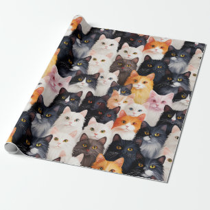 Cute Cat Face Seamless Wrapping Paper