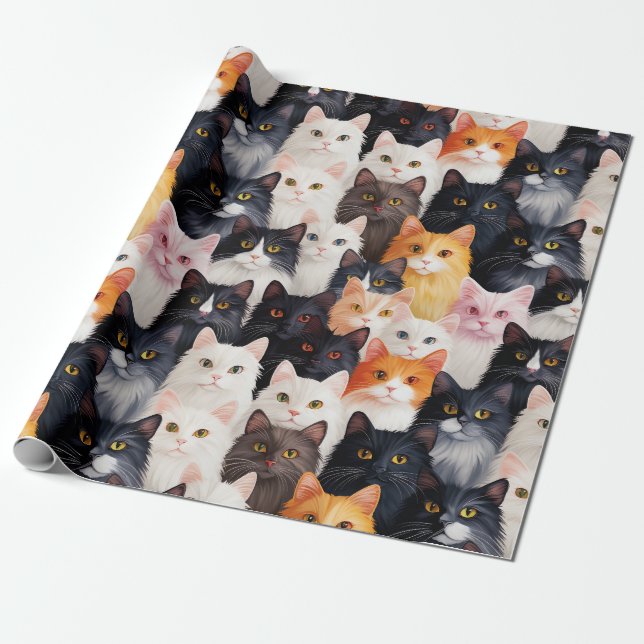 Cute Cat Face Seamless Wrapping Paper (Unrolled)