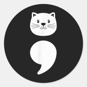 Cute Cat Face, Semicolon- Mental Health Awareness Classic Round Sticker